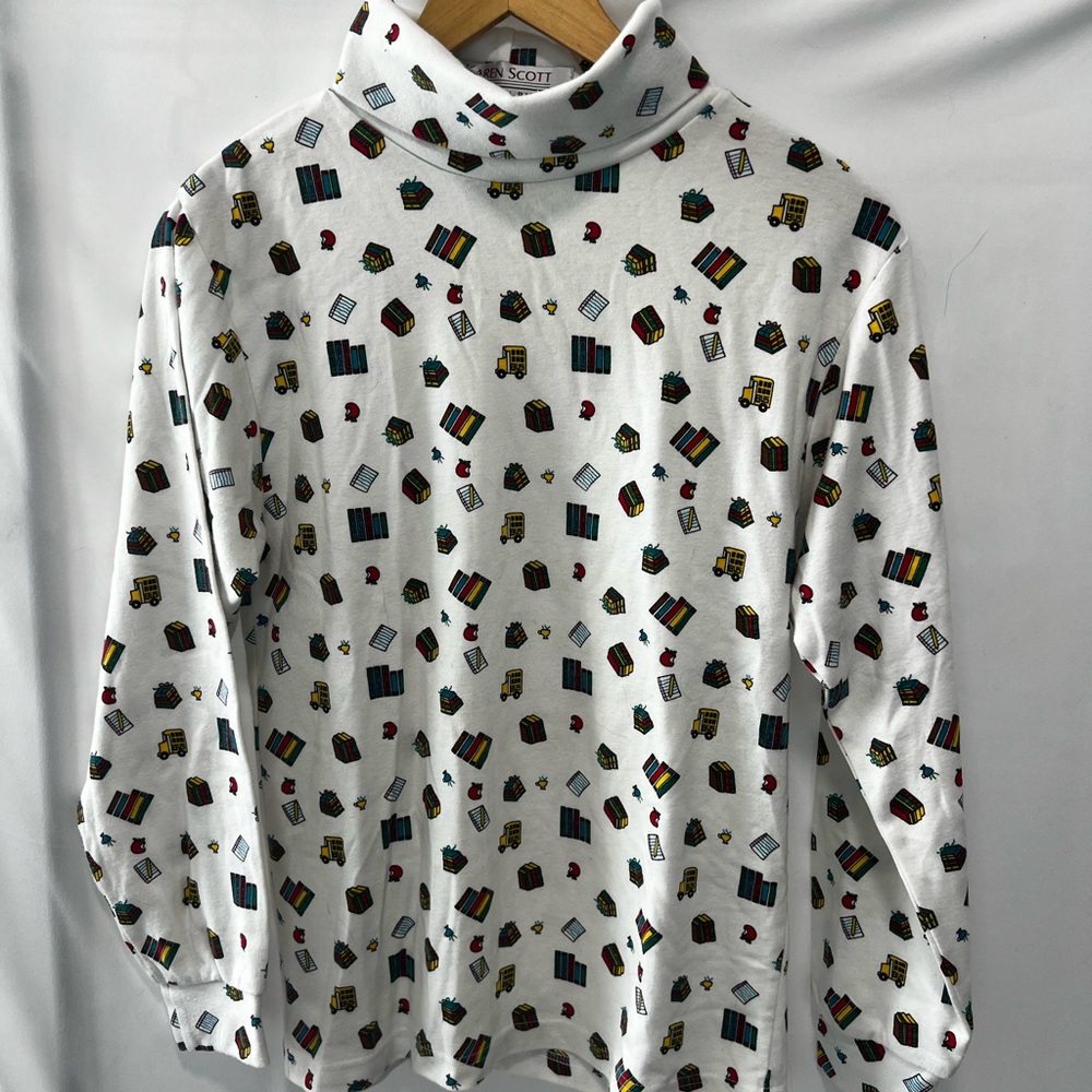 Karen Scott White Turtleneck with School Icons